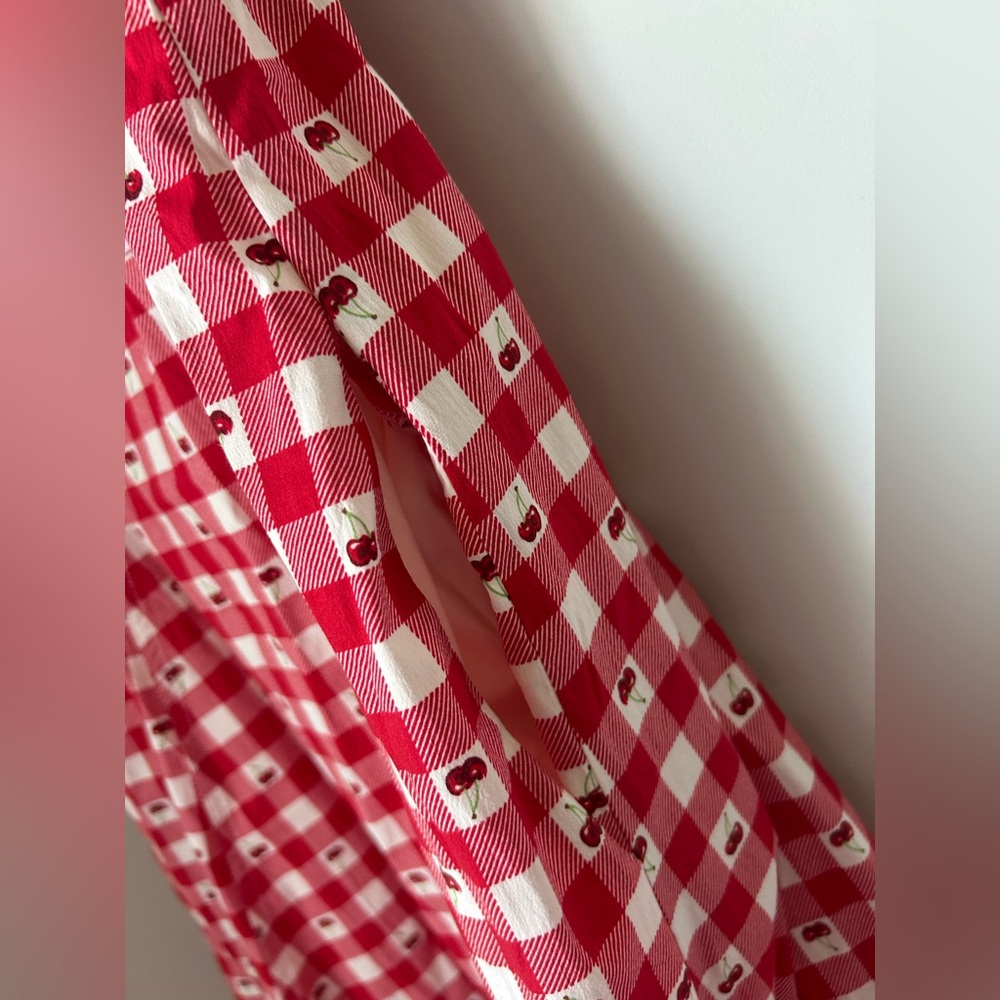 Avec Les Filles Cherry Red white Gingham Midi Dress - Picture 3 of 6